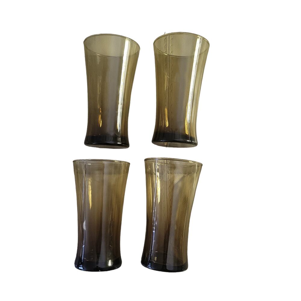 Vintage 70s‎ Retro Anchor Hocking Style 16 ounce Smoky Brown Tumblers, Set of 4